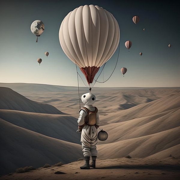 Pierrot with balloon on the moon by Gert-Jan Siesling