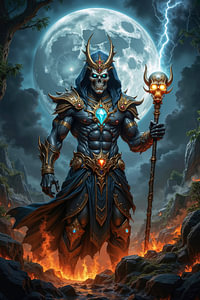 Dark Fantasy Wandbild: GRIMTHOR – Ein Grim Reaper mit seinem Stab der Vernichtung