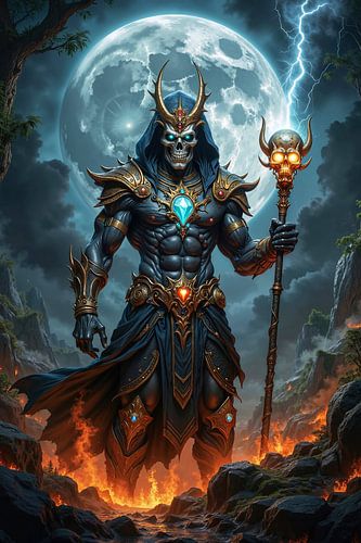 Dark Fantasy Wandbild: GRIMTHOR – Ein Grim Reaper mit seinem Stab der Vernichtung