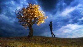 a woman stands in front of an autumn tree (3d rendering) by Rainer Zapka