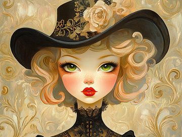 Grands yeux | Chapeau pour fille sur Peintures accrocheuses