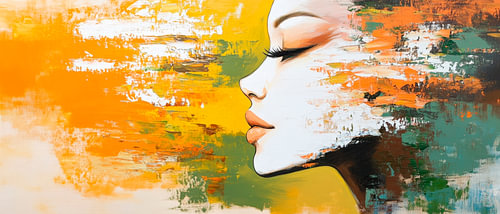 Dreamlike portrait silhouette in flash of colour