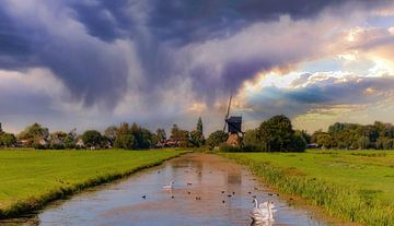 Typisch Nederlands: Molen in Weids Landschap van Jan Hendrik Golverdingen