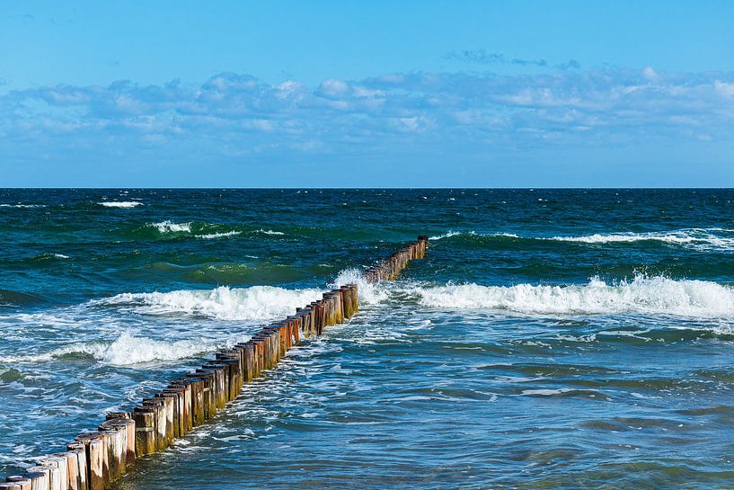 Kribben en golven aan de Oostzeekust in Zingst aan het Fischlan van Rico Ködder