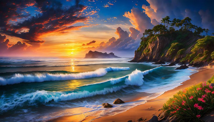 Strand met zonsondergang van Mustafa Kurnaz