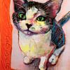 Schilderij van een kat - zwart-wit kitten van Liesbeth Serlie