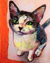 Schilderij van een kat - zwart-wit kitten van Liesbeth Serlie thumbnail
