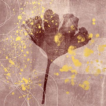 Botanisches Ginkgoblatt im Vintage-Stil in Pastell-Taupe und Gold von Dina Dankers