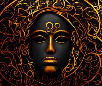 Gold Maske mit Hintergrund Schwarz von Mustafa Kurnaz
