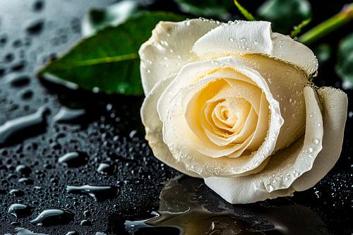 Witte roos met waterdruppels