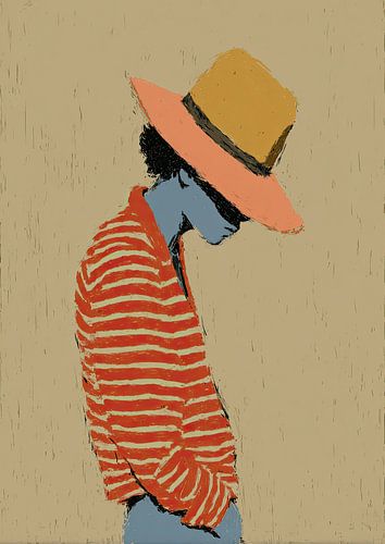Minimalistisch figuur met hoed en gestreept shirt
