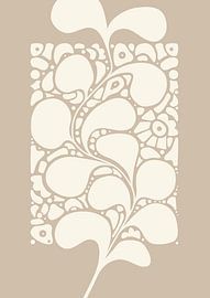 Grafik Tanzende Pflanze - Beige - Wohnzimmer & Schlafzimmer - Minimalistische Einrichtung - Abstrakt von Digital Art Lover