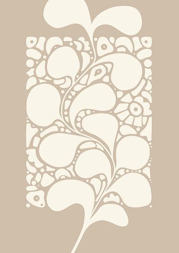 Grafische kunst Dansende Plant – Beige – Muur galerie - Minimalistisch interieur – Abstract