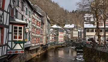 Winter in the historic village of Monschau in the German Eifel region by Peter Haastrecht, van