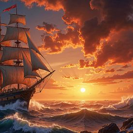 AERTHALION – Ein mächtiges Segelschiff reitet die Wellen bei Sonnenuntergang von INFERAURUM