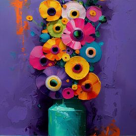 Frisch gepflückte abstrakte Wildblumen in hoher Vase von Studio Ypie