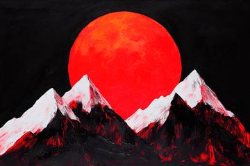 Rode zonsondergang boven Bergen van Poster Art Shop