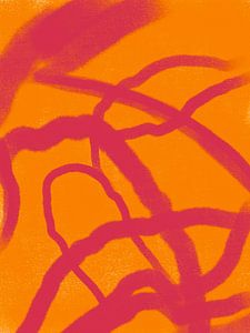 Abstract line pattern in orange and pink by Hella Maas