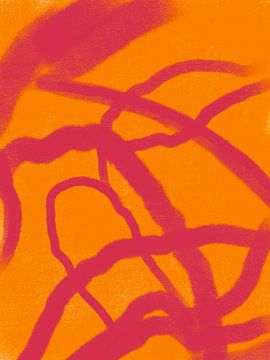Abstract lijnenspel in oranje en roze van Hella Maas