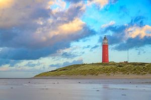 Texel lighthouse in the dunes during a stormy autumn day