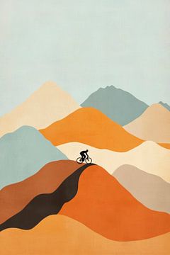 Mountainbikers op gekleurde heuvels van Poster Art Shop