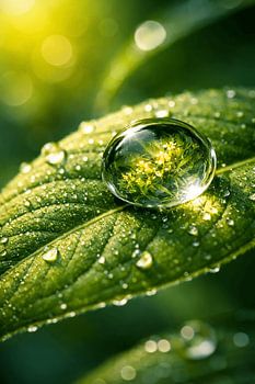 Dew Drop on Green Leaf Macro Nature Photography