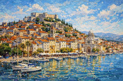 Sibenik in Kroatië, een impressionistisch schilderij.