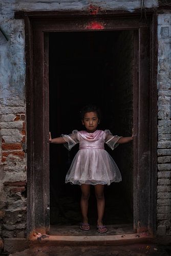 Nepali girl dressed as ballet dancer in tutu in Kathmandu Nepal