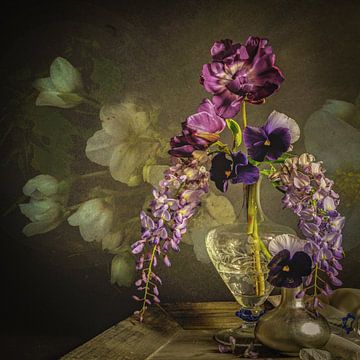 Stilleven met Bloemen. Tulp en viooltjes. Impressionisme  van Alie Ekkelenkamp