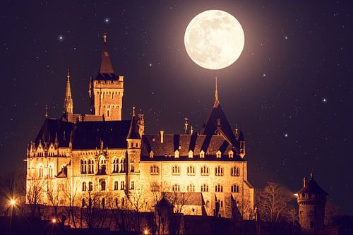 Castle Wernigerode and full moon