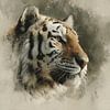 Tigre de profil au regard intemporel sur Eva Lee