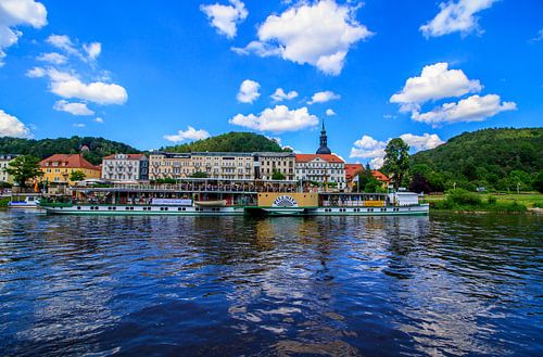 Side-wheel steamer at the Bad Schandau Elbe quay