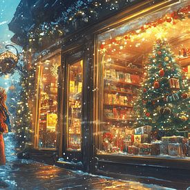 Nostalgic Christmas painting winter Christmas shop window by Mel Digital Art
