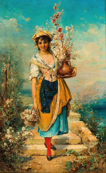 A Beautiful Flower Girl, Hans Zatzka by Masterful Masters