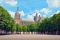 Stylish painting Den Bosch: Saint John's Cathedral in the summer by Slimme Kunst.nl thumbnail