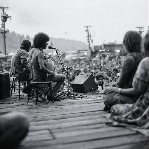 op het podium met de band