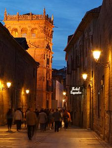 Vieille ville, crépuscule, église, rue, Salamanque, Espagne, Europe