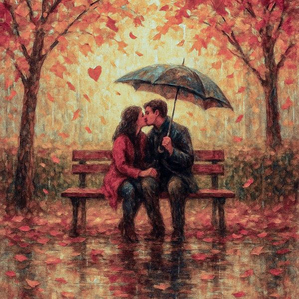 Autumn kiss in the rain by Ainoeska