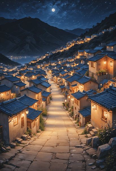 Nightscape of Gamcheon Culture Village by Fukuro Creative