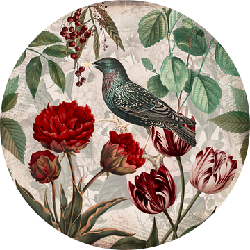 Vogel met tulpen van Andrea Haase