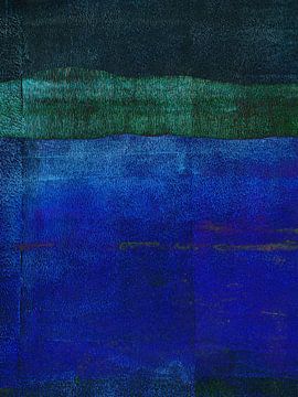 Paysage minimaliste. Peinture abstraite en bleu et vert.