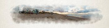 Sonnenuntergang am Strand im Herbst in Aquarell