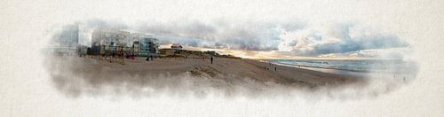 Sunset on the beach during autumn in watercolour