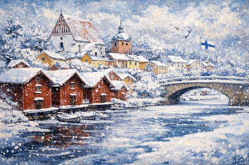 Porvoo in Finland, een impressionistisch schilderij.