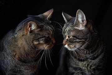 Twee katten in een donkere omgeving van De Muurdecoratie