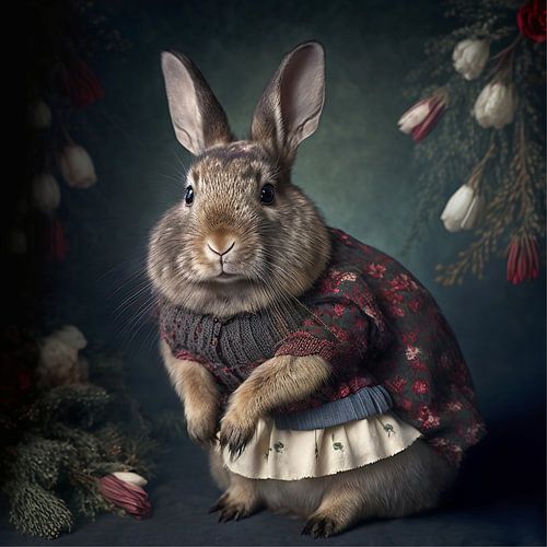 Lapin avec un pull chaud