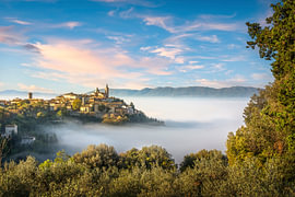 Historic Village of Trevi in Umbria with Morning Fog by Stefano Orazzini