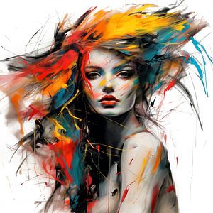 Femme aux cheveux abstraits multicolores