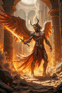 Dark Fantasy Art Wandbild: VALKORION - Der Erzengel im umkämpften Tempel der Macht