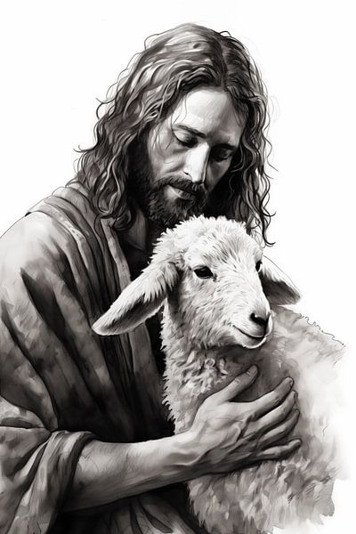 Jesus with lamb by NJ Midnight Studio